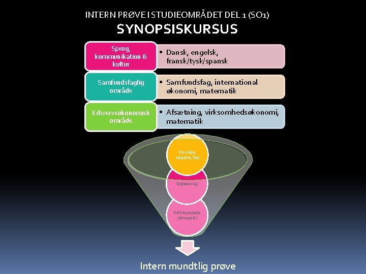 INTERN PRØVE I STUDIEOMRÅDET DEL 1 (SO 1) SYNOPSISKURSUS Sprog, kommunikation & kultur Samfundsfaglig