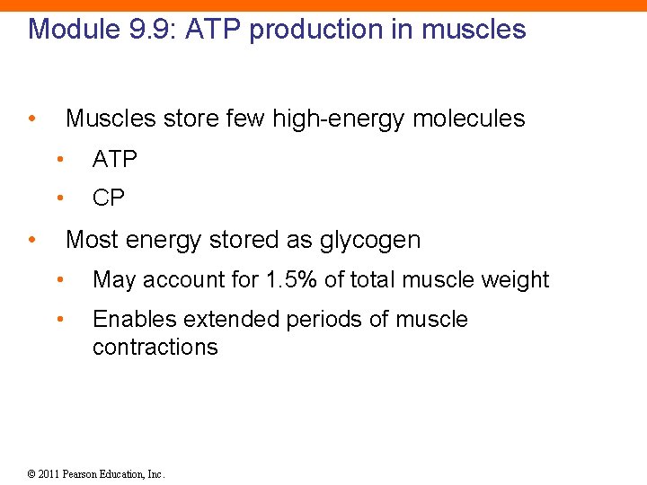 Module 9. 9: ATP production in muscles • • Muscles store few high-energy molecules