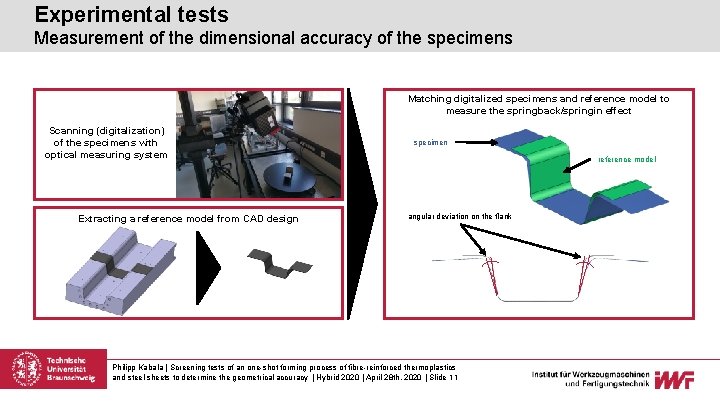 Experimental tests Measurement of the dimensional accuracy of the specimens Matching digitalized specimens and