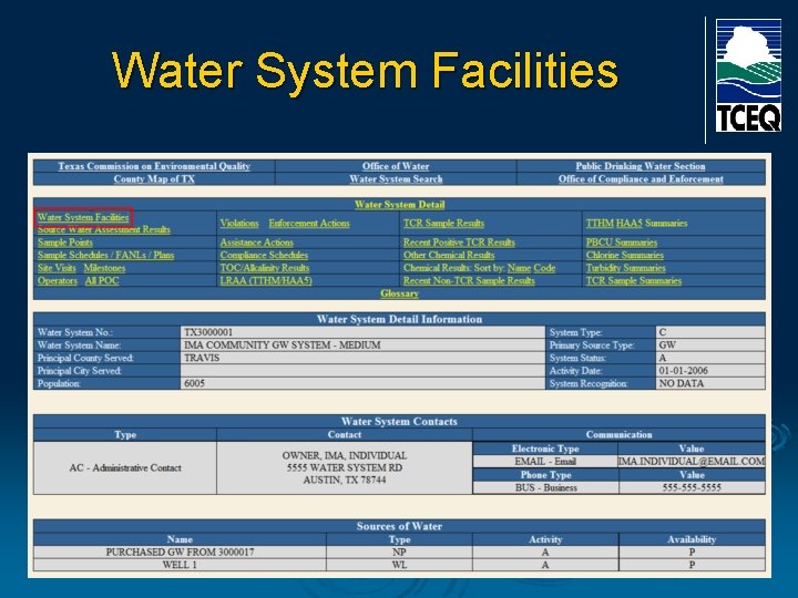 Water System Facilities 