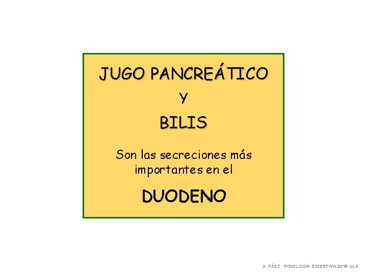 JUGO PANCREÁTICO Y BILIS Son las secreciones más importantes en el DUODENO X. PÁEZ