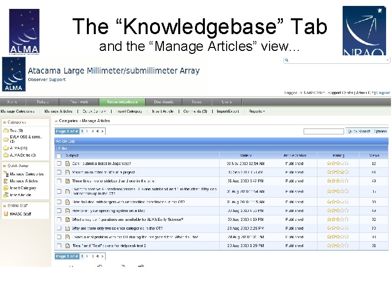 The “Knowledgebase” Tab and the “Manage Articles” view. . . 