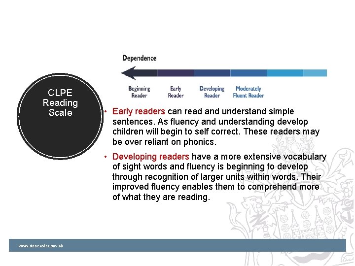 CLPE Reading Scale • Early readers can read and understand simple sentences. As ﬂuency