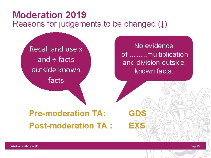 Moderation 2019 Reasons for judgements to be changed (↓) Recall and use x and