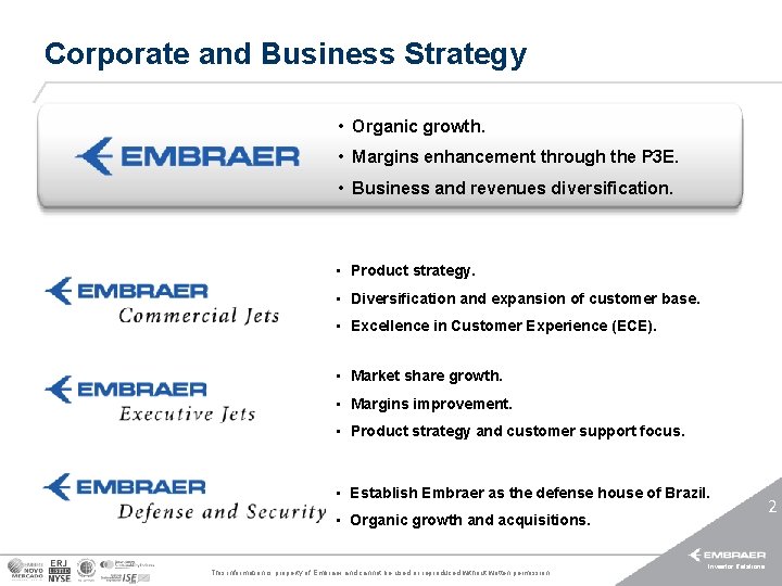 Corporate and Business Strategy • Organic growth. • Margins enhancement through the P 3