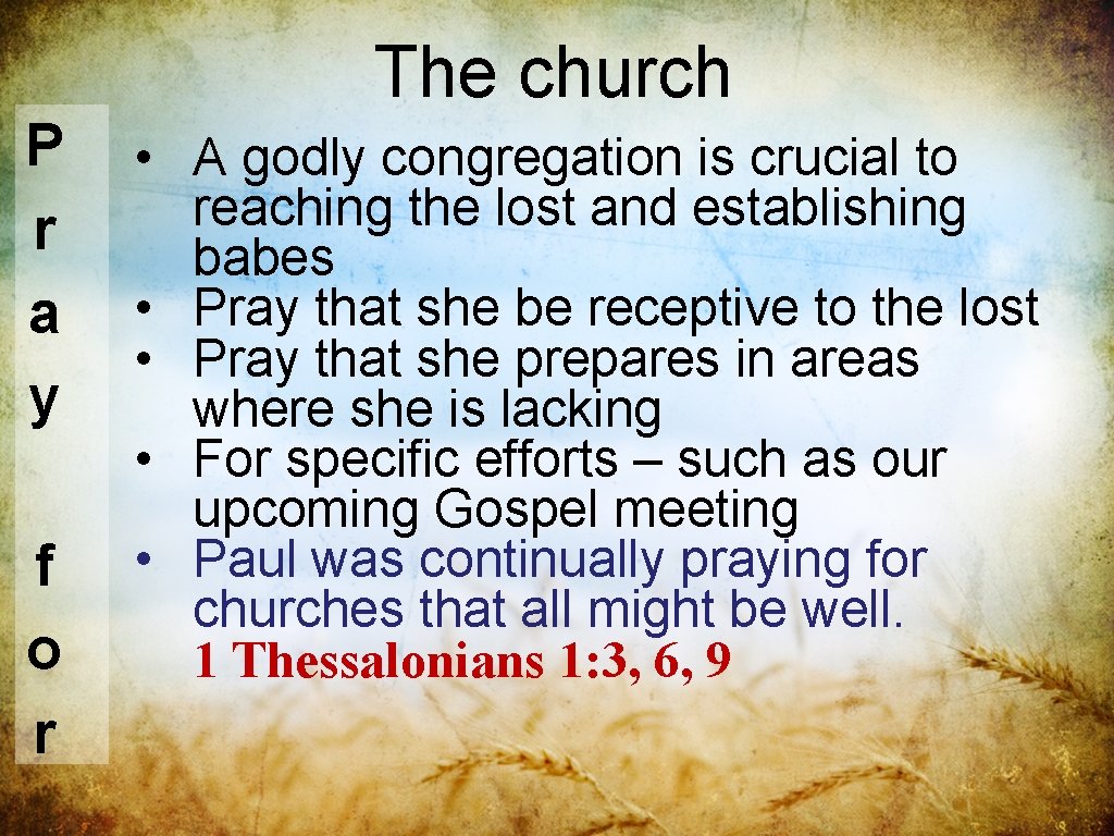The church P r a y f o r • A godly congregation is The church P r a y f o r • A godly congregation is