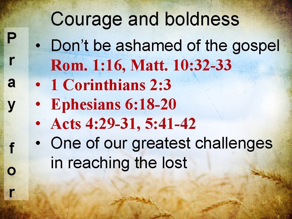 Courage and boldness P r a y f o r • Don’t be ashamed