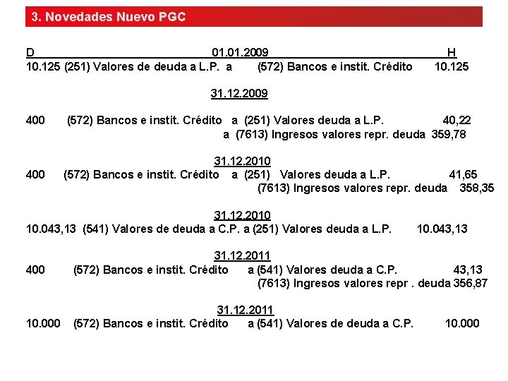 3. Novedades Nuevo PGC D 01. 2009 H 10. 125 (251) Valores de deuda