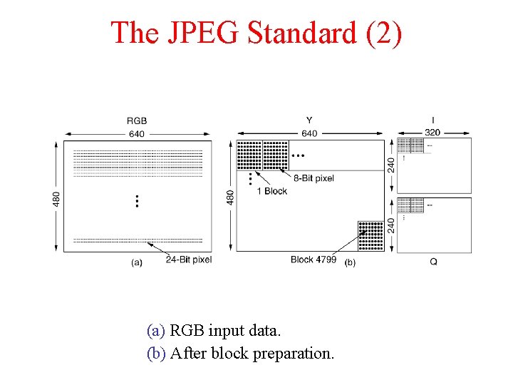The JPEG Standard (2) (a) RGB input data. (b) After block preparation. The JPEG Standard (2) (a) RGB input data. (b) After block preparation.