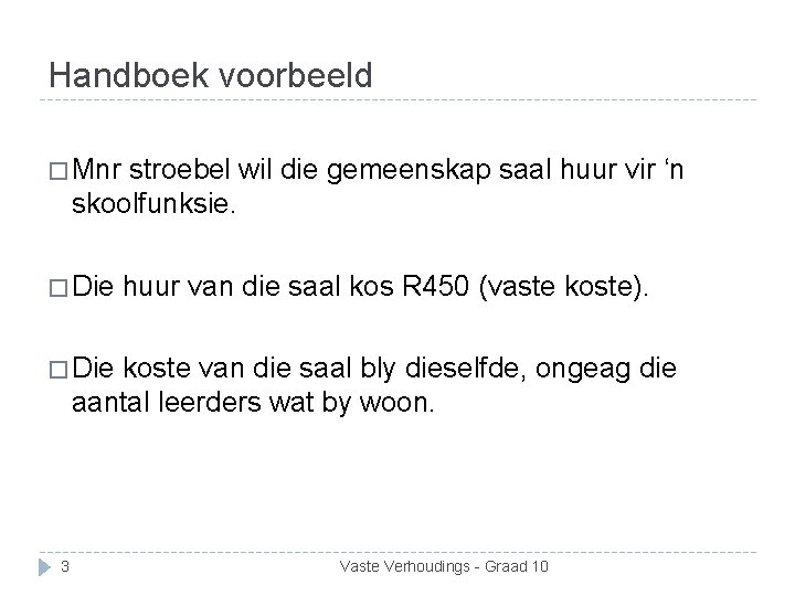 Handboek voorbeeld � Mnr stroebel wil die gemeenskap saal huur vir ‘n skoolfunksie. �