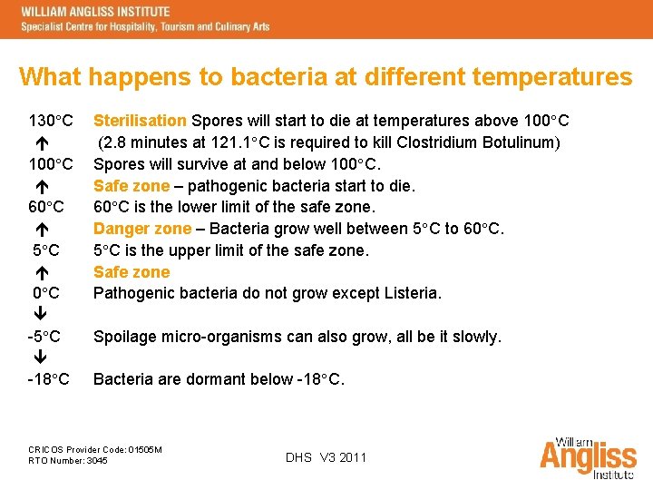 What happens to bacteria at different temperatures 130 C 100 C 60 C 5