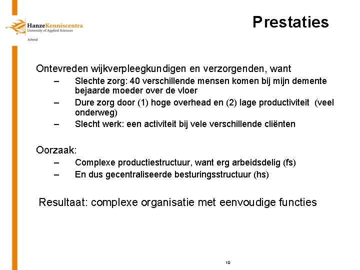 Prestaties Ontevreden wijkverpleegkundigen en verzorgenden, want – – – Slechte zorg: 40 verschillende mensen