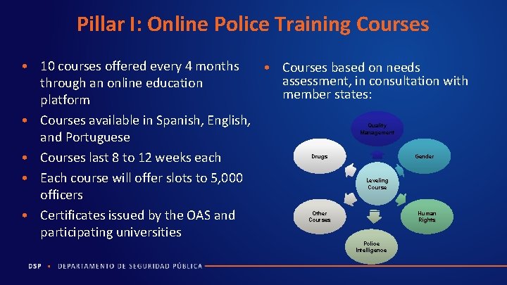 Pillar I: Online Police Training Courses • 10 courses offered every 4 months •