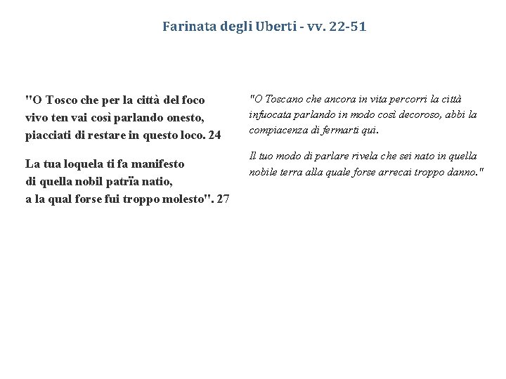 Farinata degli Uberti - vv. 22 -51 "O Tosco che per la città del