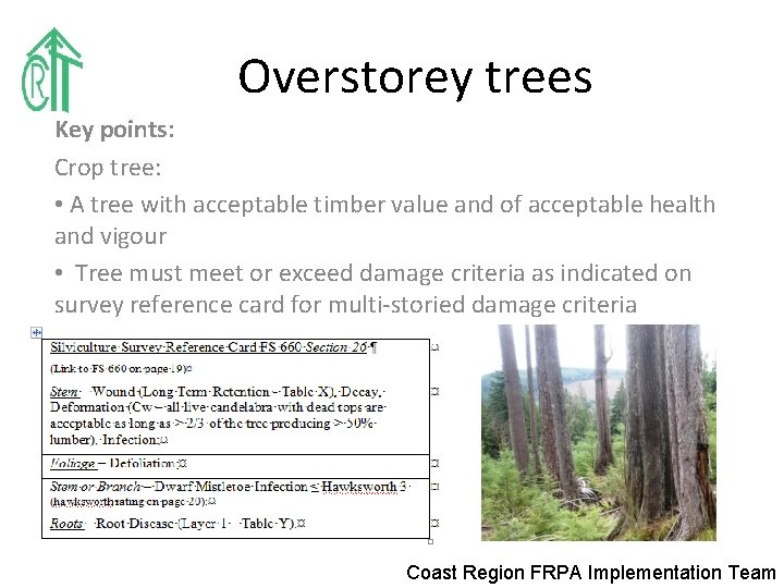 Overstorey trees Key points: Crop tree: • A tree with acceptable timber value and