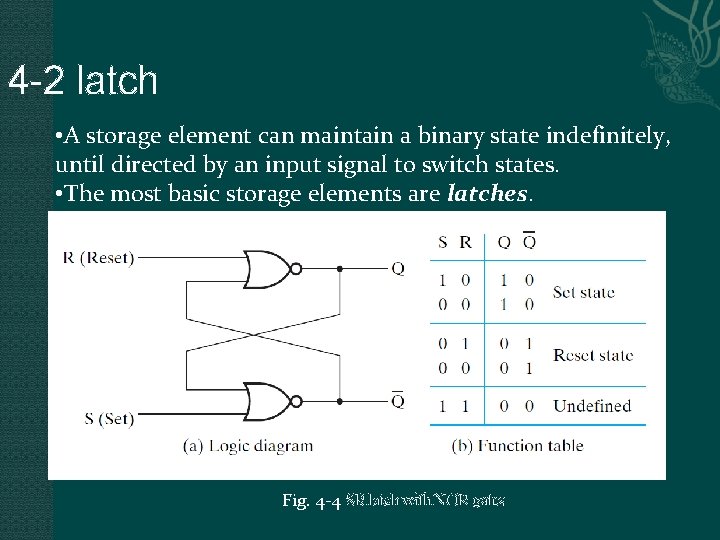 4 -2 latch • A storage element can maintain a binary state indefinitely, until