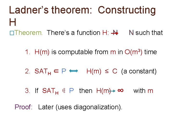 Ladner’s theorem: Constructing H �Theorem. There’s a function H: N N such that 1.