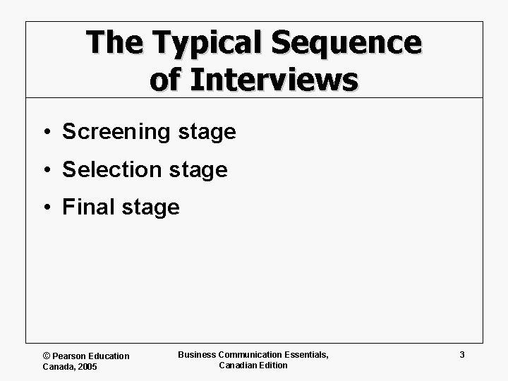 The Typical Sequence of Interviews • Screening stage • Selection stage • Final stage