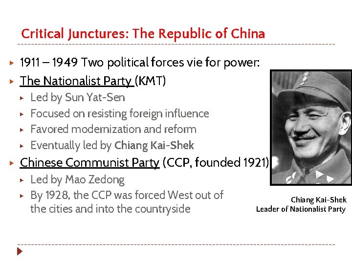 Critical Junctures: The Republic of China ▶ ▶ 1911 – 1949 Two political forces