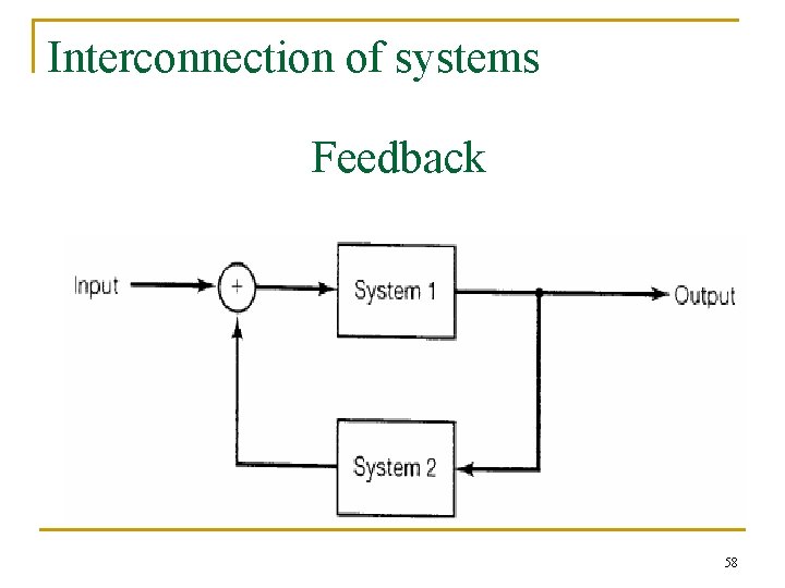 Interconnection of systems Feedback 58 