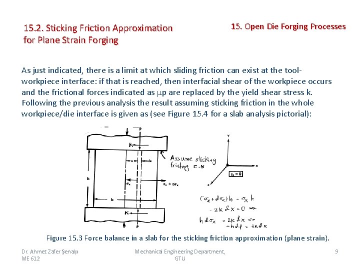 15. 2. Sticking Friction Approximation for Plane Strain Forging 15. Open Die Forging Processes