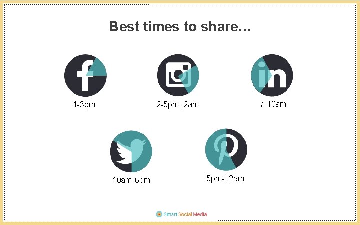 Best times to share… 1 -3 pm 7 -10 am 2 -5 pm, 2