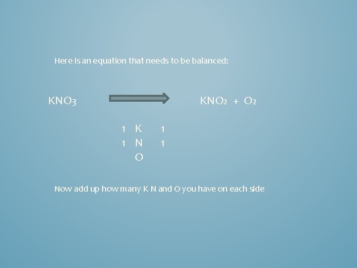 Here is an equation that needs to be balanced: KNO 3 KNO 2 +