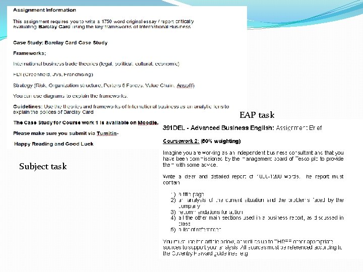 EAP task Subject task 