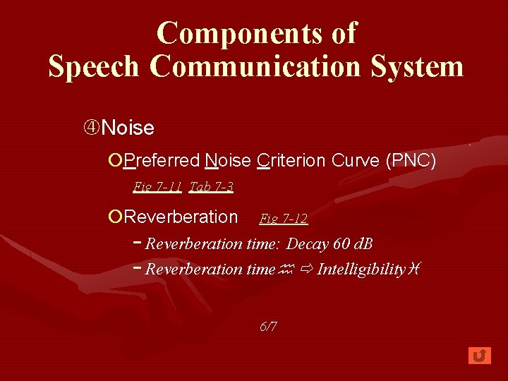 Components of Speech Communication System Noise ¡Preferred Noise Criterion Curve (PNC) Fig 7 -11