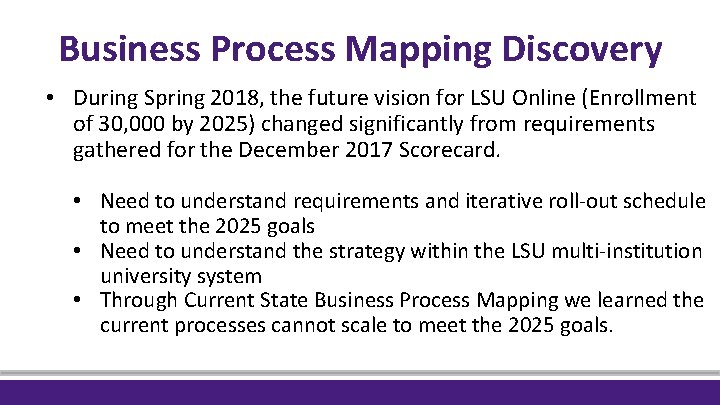 Business Process Mapping Discovery • During Spring 2018, the future vision for LSU Online Business Process Mapping Discovery • During Spring 2018, the future vision for LSU Online
