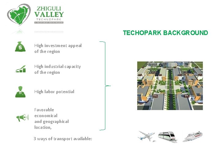 TECHOPARK BACKGROUND High investment appeal of the region High industrial capacity of the region