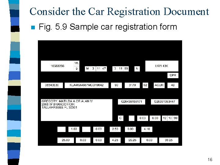 Consider the Car Registration Document n Fig. 5. 9 Sample car registration form 16