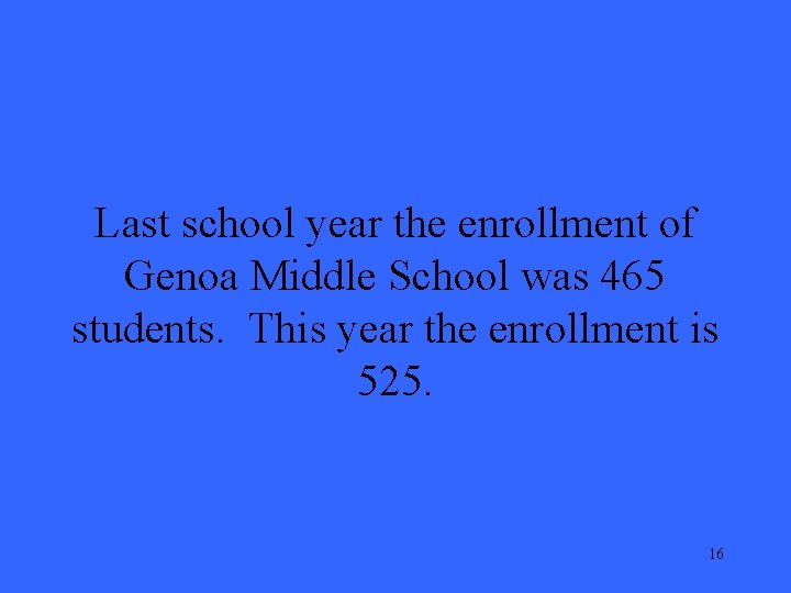 Last school year the enrollment of Genoa Middle School was 465 students. This year