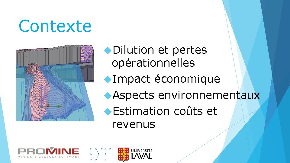 Contexte Dilution et pertes opérationnelles Impact économique Aspects environnementaux Estimation coûts et revenus 