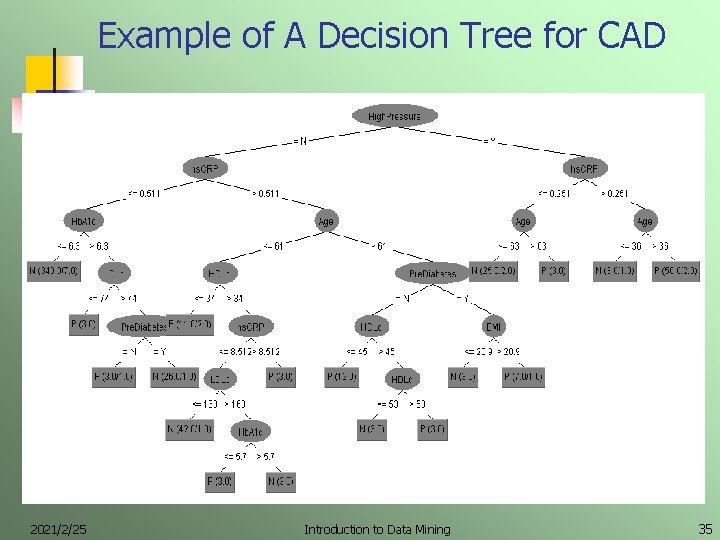 Example of A Decision Tree for CAD 2021/2/25 Introduction to Data Mining 35 