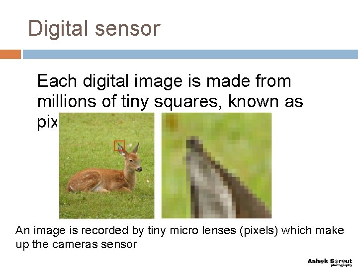 Digital sensor Each digital image is made from millions of tiny squares, known as