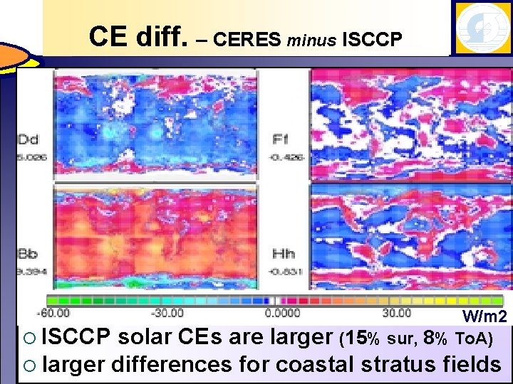 CE diff. – CERES minus ISCCP ¡ ISCCP W/m 2 (15% sur, 8% To.