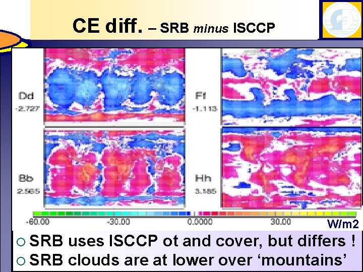 CE diff. – SRB minus ISCCP W/m 2 ¡ SRB uses ISCCP ot and