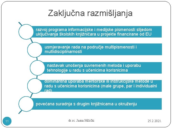 Zaključna razmišljanja razvoj programa informacijske i medijske pismenosti slijedom uključivanja školskih knjižničara u projekte