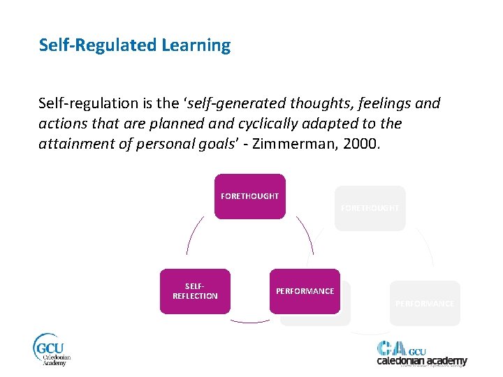 Self-Regulated Learning Self-regulation is the ‘self-generated thoughts, feelings and actions that are planned and