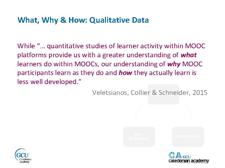 What, Why & How: Qualitative Data While “… quantitative studies of learner activity within