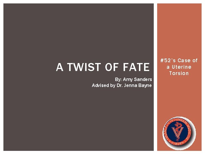 A TWIST OF FATE By: Amy Sanders Advised by Dr. Jenna Bayne #52’s Case