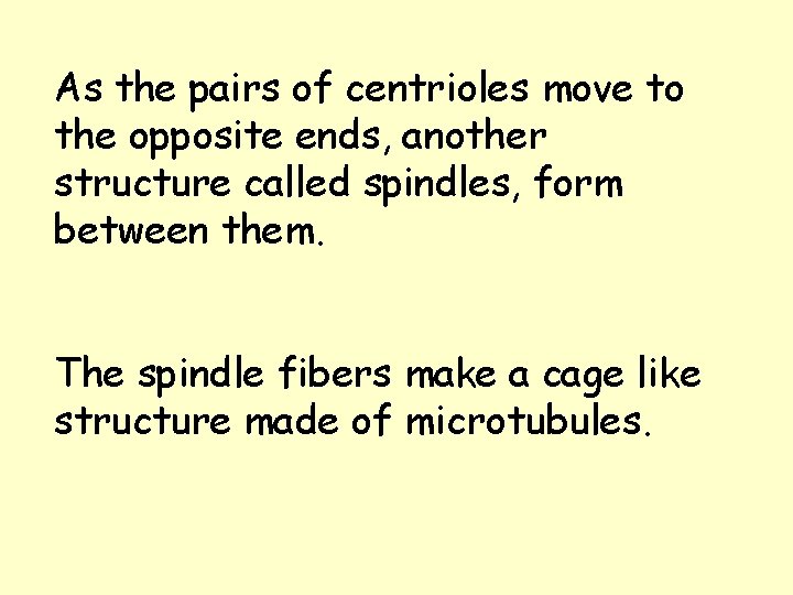 As the pairs of centrioles move to the opposite ends, another structure called spindles, As the pairs of centrioles move to the opposite ends, another structure called spindles,