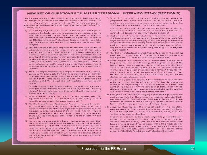 Preparation for the PR Exam 39 