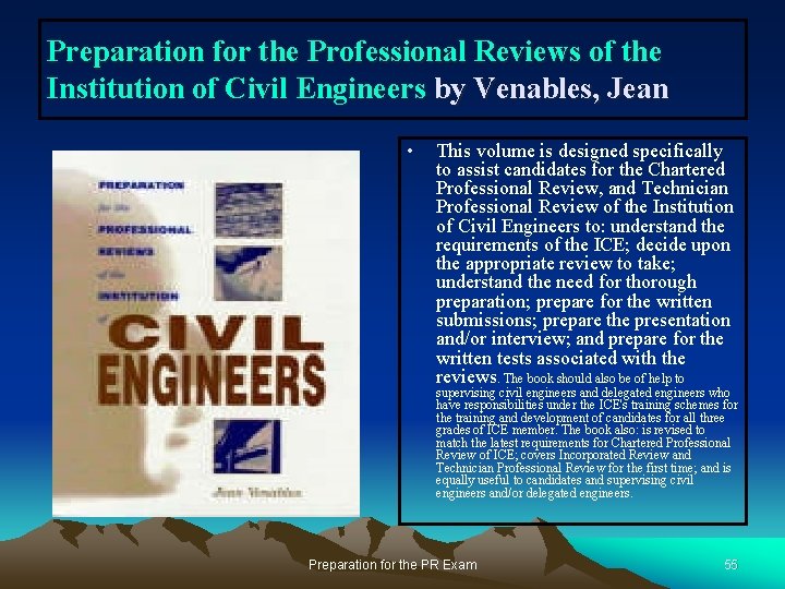 Preparation for the Professional Reviews of the Institution of Civil Engineers by Venables, Jean