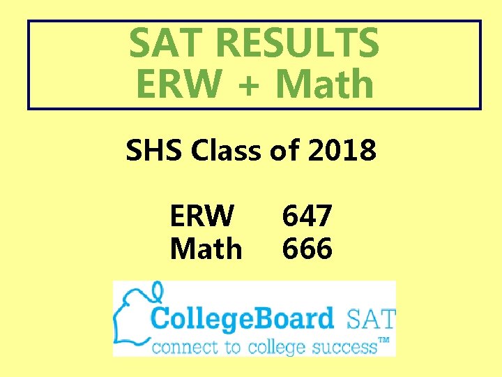 SAT RESULTS ERW + Math SHS Class of 2018 ERW Math 647 666 