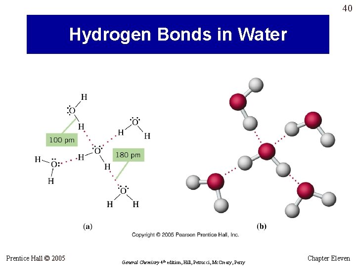40 Hydrogen Bonds in Water Prentice Hall © 2005 General Chemistry 4 th edition, 40 Hydrogen Bonds in Water Prentice Hall © 2005 General Chemistry 4 th edition,