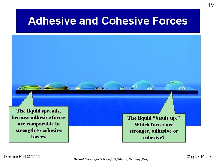 49 Adhesive and Cohesive Forces The liquid spreads, because adhesive forces are comparable in 49 Adhesive and Cohesive Forces The liquid spreads, because adhesive forces are comparable in