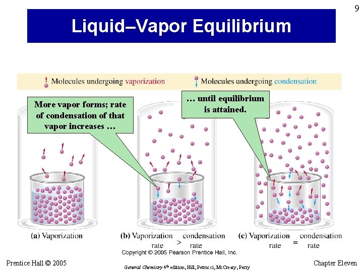 9 Liquid–Vapor Equilibrium More vapor forms; rate of condensation of that vapor increases … 9 Liquid–Vapor Equilibrium More vapor forms; rate of condensation of that vapor increases …