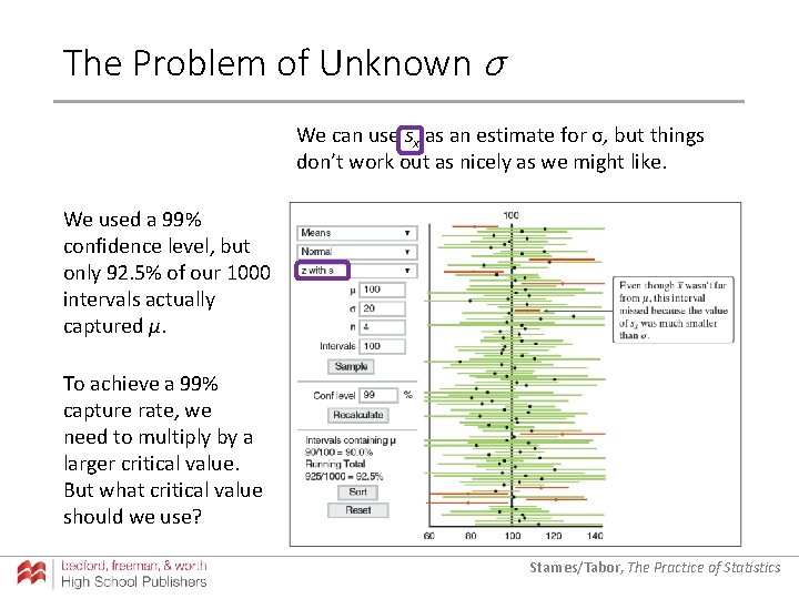 The Problem of Unknown σ We can use sx as an estimate for σ,